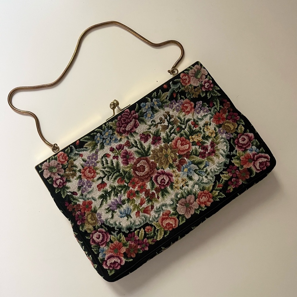 Vintage embroidered floral clutch